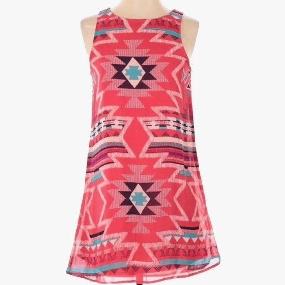 Tribal print red trapeze shift dress size XS - Picture 2 of 7